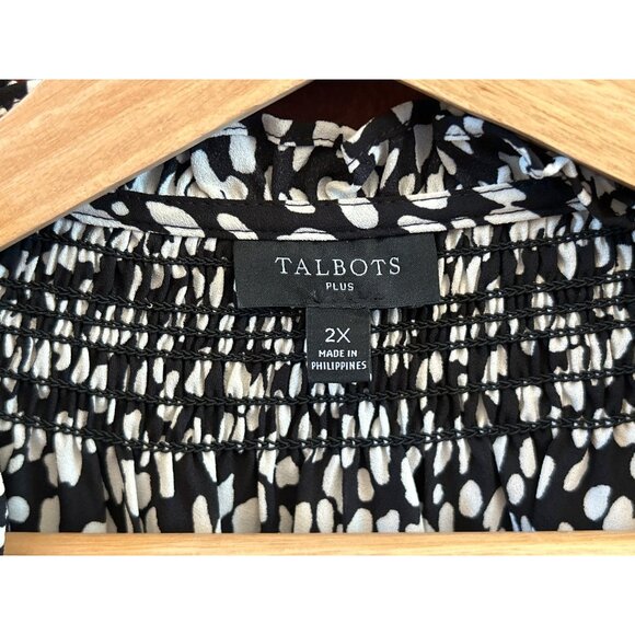 NWOT Talbots Black White Smocked Long Sleeve Blouse 2X - Picture 3 of 6